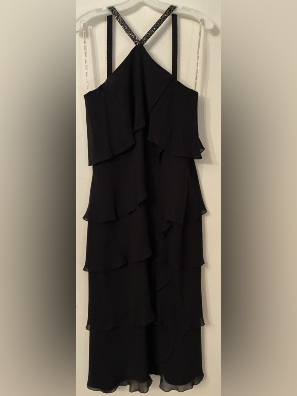 Vintage Day Mor Couture Black Tiered Ruffle Halter Dress
